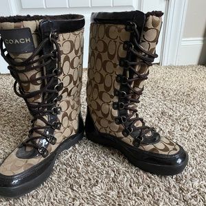 Brown furry coach winter boots